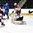 GRAND FORKS, NORTH DAKOTA - APRIL 15: The puck gets past LatviaÕs Mareks Mitens #30 in the first period while Regnars Udris #4, Silvestrs Selickis #24, and Sweden's Rickard Hugg #15 looks on during preliminary round action at the 2016 IIHF Ice Hockey U18 World Championship. (Photo by Matt Zambonin/HHOF-IIHF Images)

